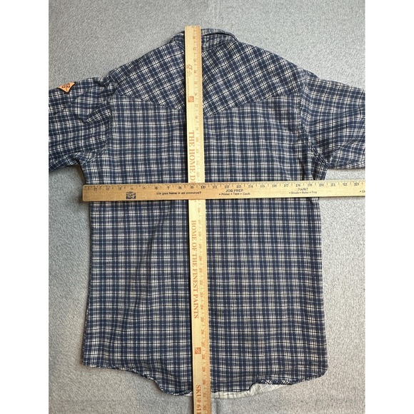 Wrangler FR Shirt Mens Large Blue Plaid Flannel Snap Western HRC2 2112 Work - Picture 7 of 11